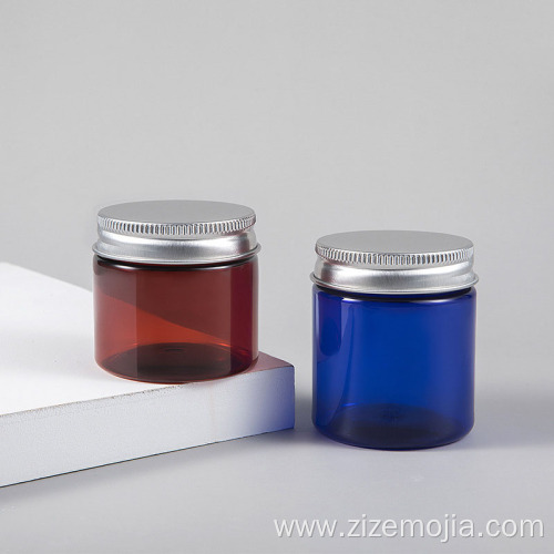 Wholesale round cosmetic plastic jar with metal lid